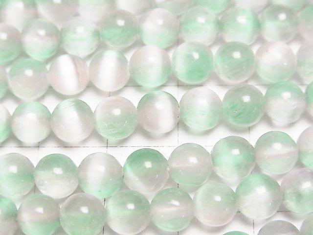 [Video]Selenite (Gypsum) Round 6mm [Green x Pink] 1strand beads (aprx.15inch/37cm)