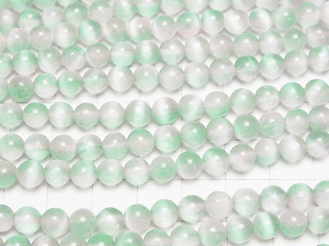 [Video]Selenite (Gypsum) Round 6mm [Green x Pink] 1strand beads (aprx.15inch/37cm)