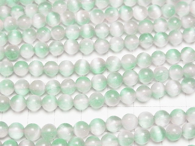 [Video]Selenite (Gypsum) Round 6mm [Green x Pink] 1strand beads (aprx.15inch/37cm)