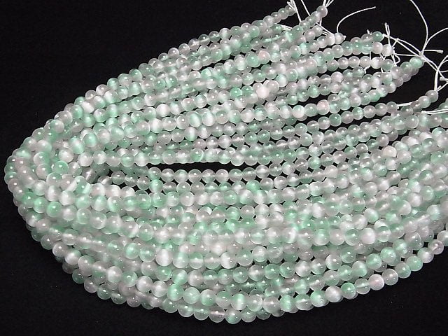 [Video]Selenite (Gypsum) Round 6mm [Green x Pink] 1strand beads (aprx.15inch/37cm)