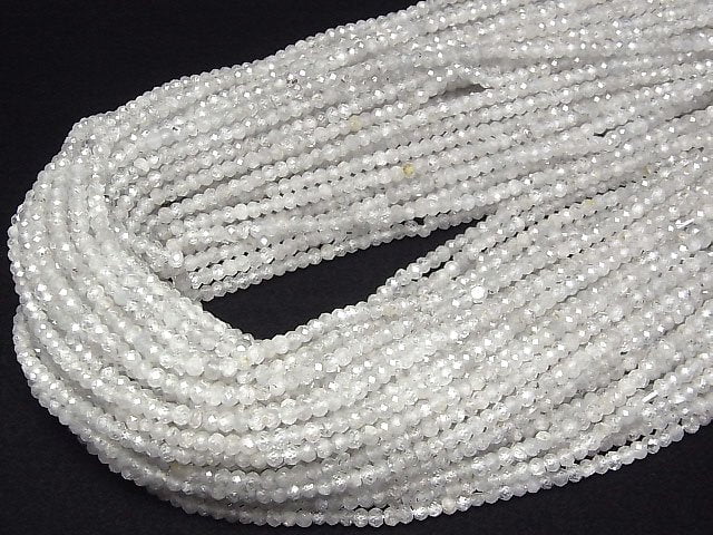 [Video]High Quality! Natural Light Gray Zircon AA+ Faceted Button Rondelle 3.5x3.5x2.5mm half or 1strand beads (aprx.15inch/36cm)