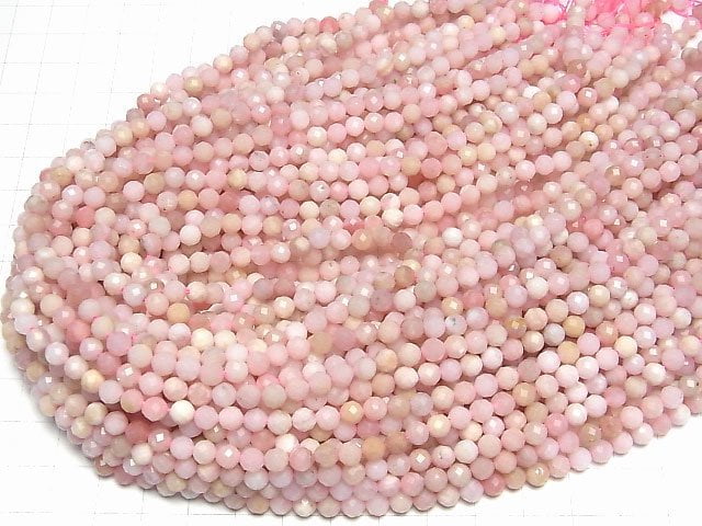 [Video]High Quality! Pink Opal AA++ Faceted Round 5mm half or 1strand beads (aprx.15inch/36cm)