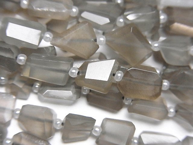 [Video]High Quality Gray Moonstone AA++ Faceted Nugget 1strand beads (aprx.13inch/33cm)