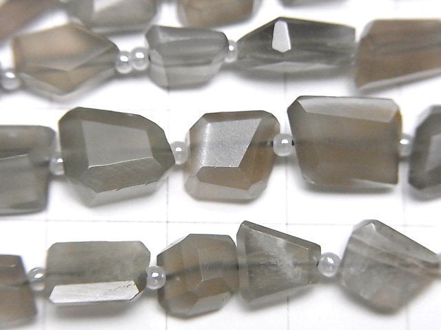 [Video]High Quality Gray Moonstone AA++ Faceted Nugget 1strand beads (aprx.13inch/33cm)