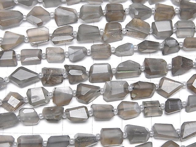 [Video]High Quality Gray Moonstone AA++ Faceted Nugget 1strand beads (aprx.13inch/33cm)