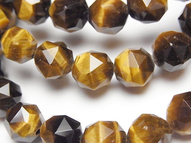 [Video]High Quality! Yellow Tiger's Eye AA++ Star Faceted Round 10mm Bracelet