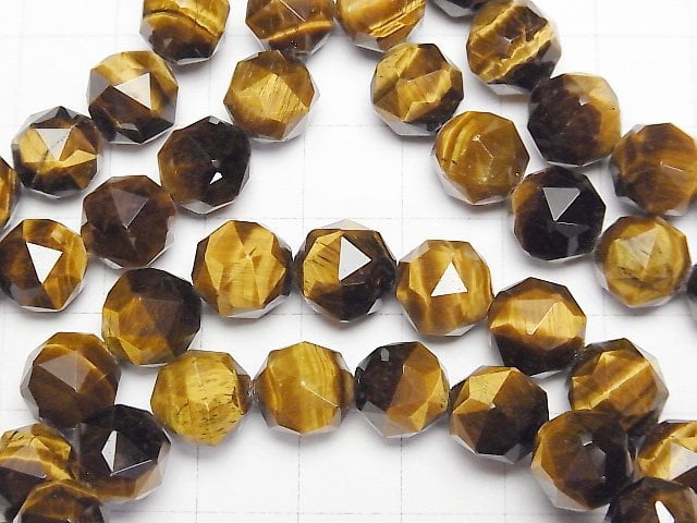 [Video]High Quality! Yellow Tiger's Eye AA++ Star Faceted Round 10mm Bracelet