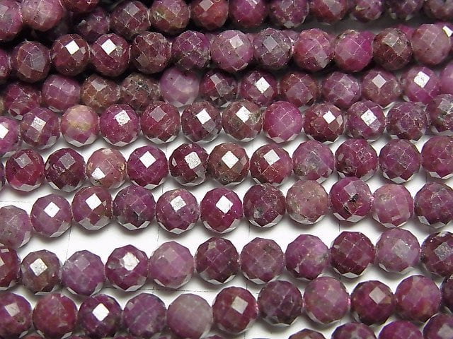 [Video]High Quality! Indian Ruby AA Faceted Round 5mm half or 1strand beads (aprx.15inch/37cm)