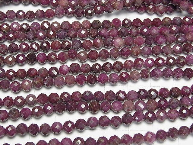 [Video]High Quality! Indian Ruby AA Faceted Round 5mm half or 1strand beads (aprx.15inch/37cm)