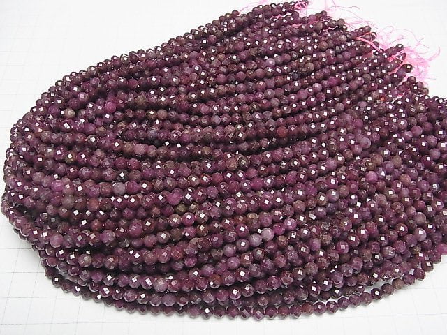 [Video]High Quality! Indian Ruby AA Faceted Round 5mm half or 1strand beads (aprx.15inch/37cm)