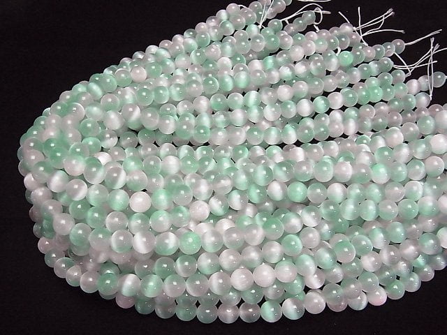 [Video]Selenite (Gypsum) Round 8mm [Green x Pink] 1strand beads (aprx.15inch/37cm)