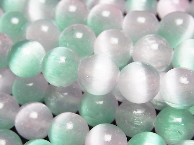 [Video]Selenite (Gypsum) Round 10mm [Green x Pink] half or 1strand beads (aprx.15inch/37cm)