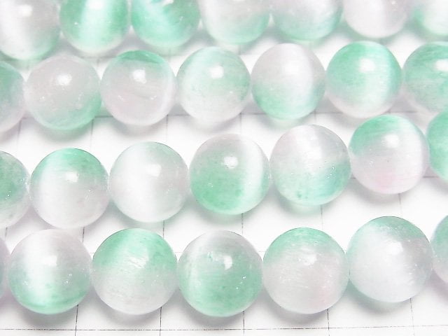 [Video]Selenite (Gypsum) Round 10mm [Green x Pink] half or 1strand beads (aprx.15inch/37cm)