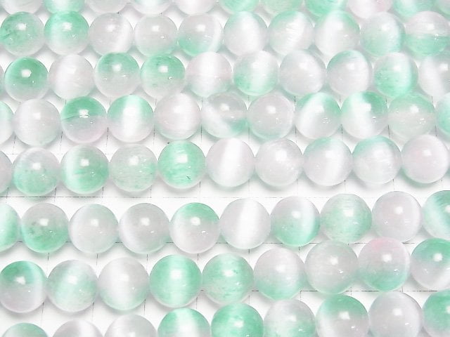 [Video]Selenite (Gypsum) Round 10mm [Green x Pink] half or 1strand beads (aprx.15inch/37cm)