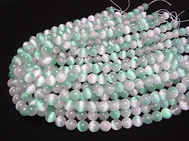 [Video]Selenite (Gypsum) Round 10mm [Green x Pink] half or 1strand beads (aprx.15inch/37cm)