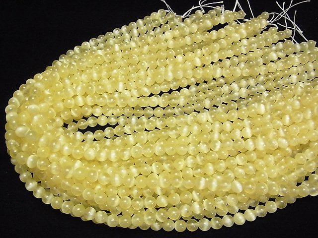 [Video]Selenite (Gypsum) Round 6mm [Yellow] 1strand beads (aprx.15inch/37cm)