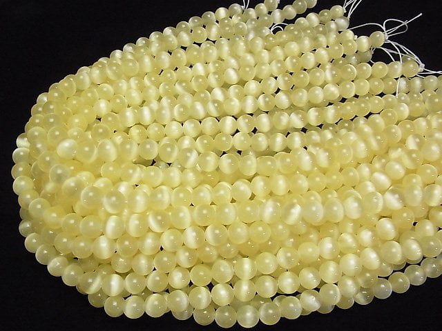 [Video]Selenite (Gypsum) Round 8mm [Yellow] 1strand beads (aprx.15inch/37cm)