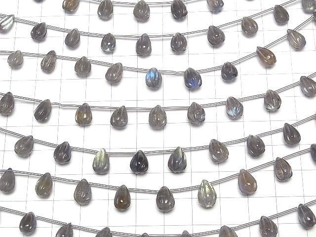 [Video]High Quality Labradorite AA++ Line Carved Drop 1strand (8pcs)