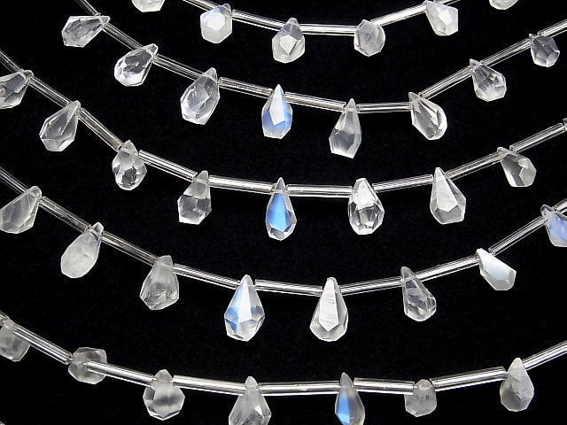 [Video]High Quality Royal Blue Moonstone AAA- Rough Drop Faceted Briolette 1strand (8pcs)