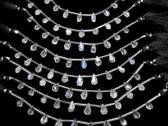 [Video]High Quality Royal Blue Moonstone AAA- Rough Drop Faceted Briolette 1strand (8pcs)