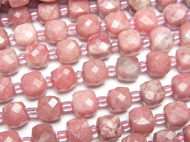 [Video]High Quality! Norway Thulite Cube Shape 6.5x6.5x6.5mm half or 1strand beads (aprx.15inch/36cm)