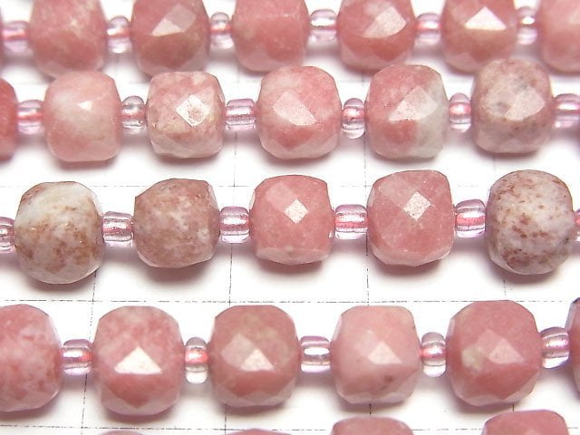 [Video]High Quality! Norway Thulite Cube Shape 6.5x6.5x6.5mm half or 1strand beads (aprx.15inch/36cm)