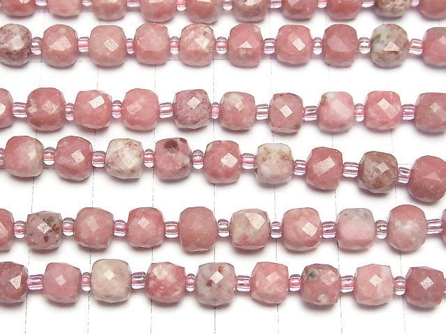 [Video]High Quality! Norway Thulite Cube Shape 6.5x6.5x6.5mm half or 1strand beads (aprx.15inch/36cm)