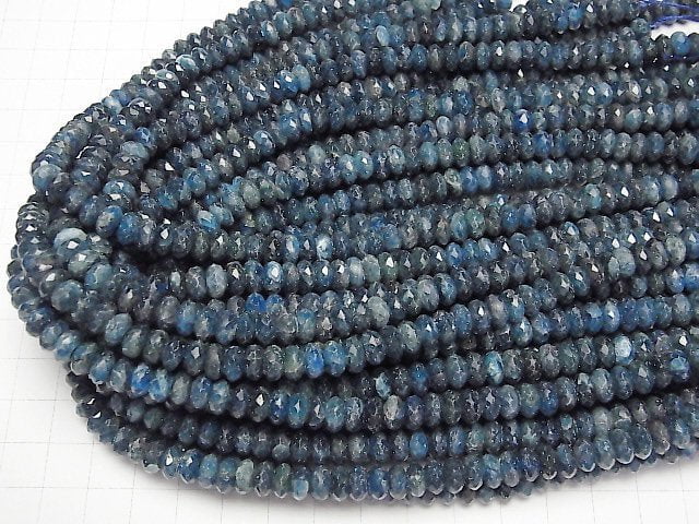 [Video]High Quality! Blue Apatite AA Faceted Button Roundel 7.5x7.5x3.5mm half or 1strand beads (aprx.15inch/38cm)