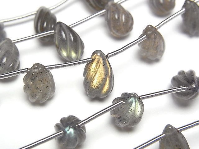 [Video]High Quality Labradorite AA++ S-shaped Line Carved Drop 1strand (8pcs)