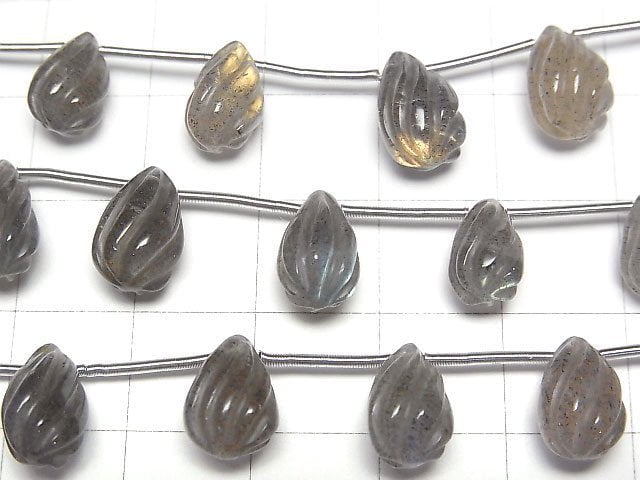 [Video]High Quality Labradorite AA++ S-shaped Line Carved Drop 1strand (8pcs)