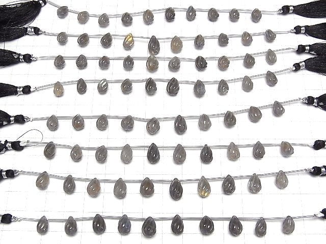 [Video]High Quality Labradorite AA++ S-shaped Line Carved Drop 1strand (8pcs)