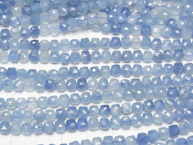 [Video]High Quality! Aquamarine AAA- Cube Shape 4.5x4.5x4.5mm half or 1strand beads (aprx.15inch/36cm)