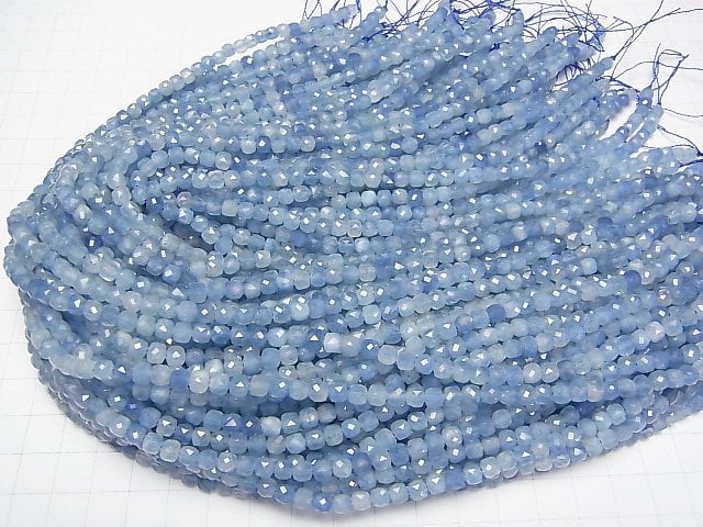 [Video]High Quality! Aquamarine AAA- Cube Shape 4.5x4.5x4.5mm half or 1strand beads (aprx.15inch/36cm)