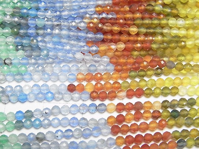 [Video]High Quality! Multicolor Agate Faceted Round 2.5mm 1strand beads (aprx.15inch/38cm)