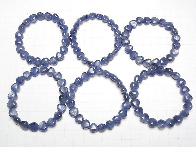 [Video] High Quality Kyanite AAA Vertical Hole Heart Shape 10mm Bracelet