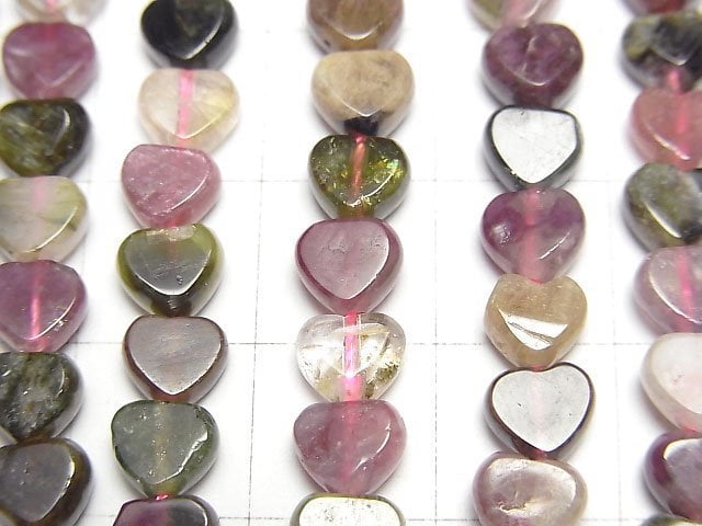 [Video] Multicolor Tourmaline AA+ Vertical Hole Heart 5.5x6mm half or 1strand beads (aprx.15inch/38cm)