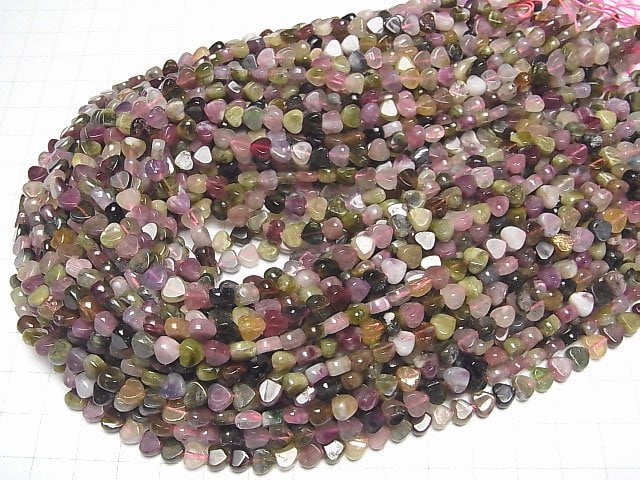 [Video] Multicolor Tourmaline AA+ Vertical Hole Heart 5.5x6mm half or 1strand beads (aprx.15inch/38cm)