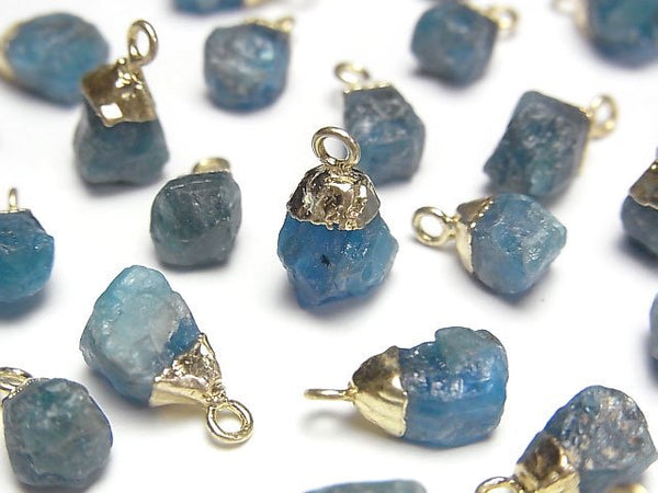 [Video] Blue Apatite Rough Rock Charm Gold color 2pcs