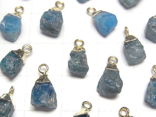 [Video] Blue Apatite Rough Rock Charm Gold color 2pcs