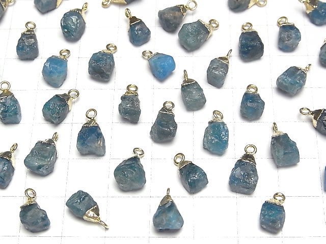 [Video] Blue Apatite Rough Rock Charm Gold color 2pcs