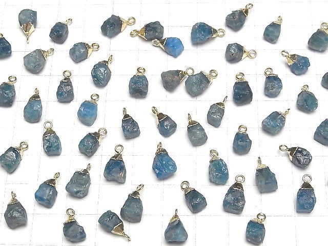[Video] Blue Apatite Rough Rock Charm Gold color 2pcs