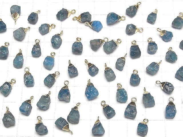 [Video] Blue Apatite Rough Rock Charm Gold color 2pcs