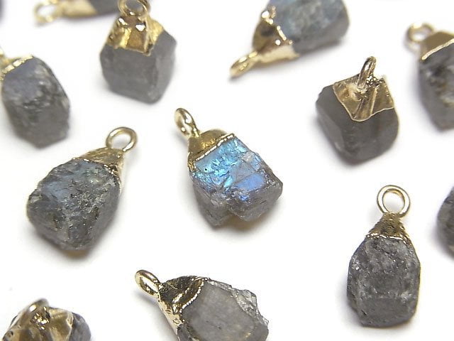 [Video]Labradorite Rough Rock Charm Gold color 2pcs