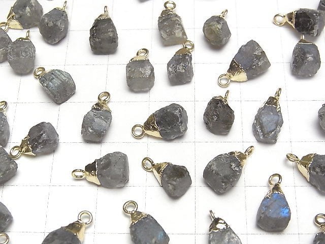 [Video]Labradorite Rough Rock Charm Gold color 2pcs