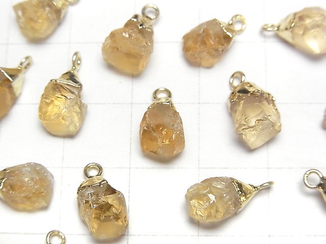 [Video]Citrine Rough Rock Charm Gold color 2pcs