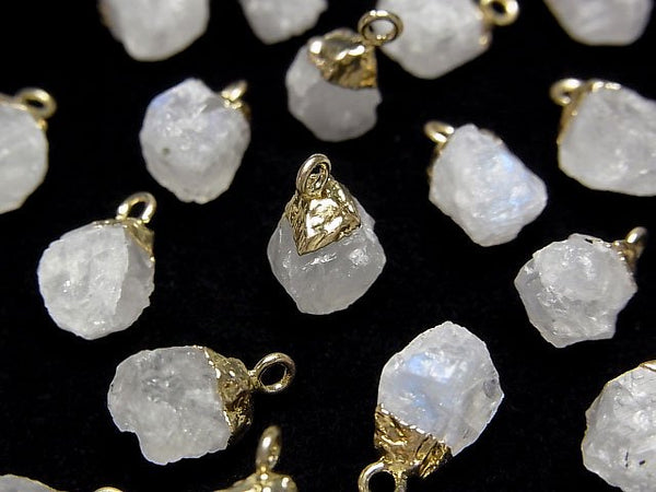 [Video]Rainbow Moonstone Rough Rock Charm Gold color 2pcs