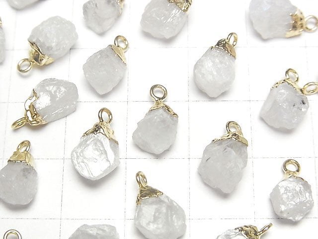 [Video]Rainbow Moonstone Rough Rock Charm Gold color 2pcs