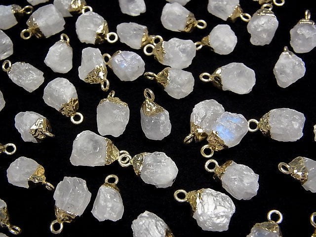 [Video]Rainbow Moonstone Rough Rock Charm Gold color 2pcs