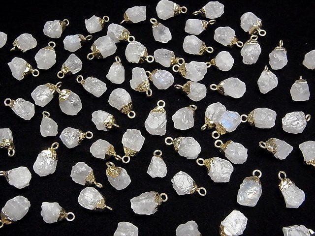 [Video]Rainbow Moonstone Rough Rock Charm Gold color 2pcs