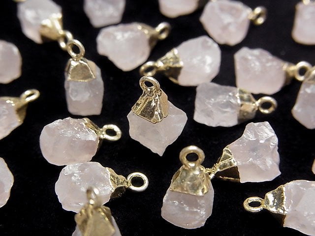 [Video] Rose Quartz Rough Rock Charm Gold color 2pcs